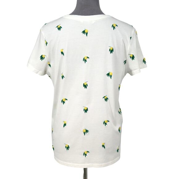 Lucky Brand Top Womens Large White Cotton Embroidered Lemons T-shirt Novelty - Picture 2 of 15